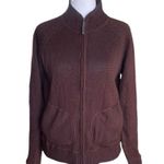 Merrell  Wool Blend Zip Up Sweater Jacket Womens Size Medium Brown Blue Lining Photo 2