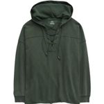 Aerie Green Sunday Soft Lace Up Oversized Hoodie French Terry Fleece Sweatshirt Photo 3
