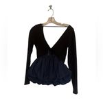 ZARA NWOT Navy Blue Long Sleeve Deep V-Neck Peplum Crop Top Blouse Photo 10