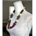 Vintage Boho Statement Bead Necklace | Artisan Tribal Style | Earth Tone Necklac Red Photo 1