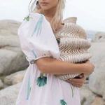 Oliphant Bubble Skirt Smocked Mini Dress‎ In Frond Green Palm Sz XXS Photo 0