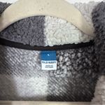 Old Navy Women's Sz L Black White Buffalo Plaid Sherpa Fleece Pullover Sweater Photo 5