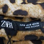 ZARA Tan Black Leopard Animal Print Knit Zip Knot Front Midi Slip Skirt Size S Photo 2