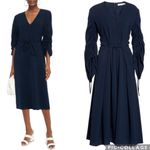 Tibi  Belted Cinched‎ Sleeve Midi Dress Navy Blue 2 Photo 2