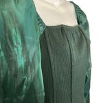 Oddi Oddy Womens Sheer Puff Sleeve Boned Ribbed Green Top Shirt Blouse NWT Size Large Photo 2