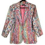 Vintage 80s 90s Pastel Retro Funky Blazer Jacket Sz 16 Boho Aztec Western Print Pink Photo 0