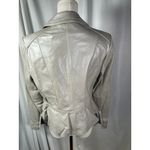 White House | Black Market Silver Grey Leather Moto Jacket Women's Size Medium Zip Photo 3