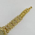 Women’s gold tone wrist watch iced dial rhinestones quartz 29mm round running Photo 3