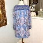 Joie  Aidee Blue Printed Silk Chiffon Long Sleeve Mini Dress Medium Photo 6