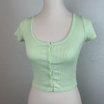 Brandy Melville  Short Sleeve Green Mint Button Front Crop Top Photo 0