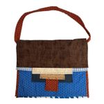 Handmade  Quilted Patchwork Messenger Briefcase Bag Blue Red Brown OOAK Photo 0