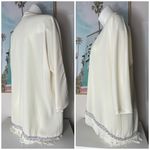 Jella Couture Beige Semi Sheer Fringe Trim Open Kimono Cardigan Size Large Photo 2
