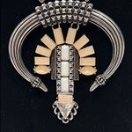 None Crescent Moon Custom Statement Bib Necklace, abstract squash blossom,silver tone Photo 3