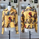 Dana Buchman 100% Silk Safari Blouse Elephant Alphabet Parrot Cheetah Yellow 8 Photo 1