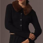 Anthropologie NWT Black Faux Fur Collared Cardigan Sweater S Photo 1