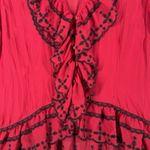 Ny Collection  Shirt Womens Large Petite Red Black‎ Ruffle Button Up Boho Cottage Photo 4