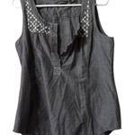 Eddie Bauer  Henley Blouse Women Size Medium Sleeveless Cotton Embroidered Boho‎ Photo 0