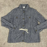 J Jill Love Linen Shirt Women Medium Tall LS Blue Chambray Cinch Tie Waist Top Photo 0