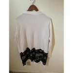 Chico's Lace Drama Cardigan Sweater Sz 2 US Large Black White Long Sleeve Shimmer Photo 2