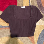 Babaton Aritzia  Sculpt Knit Brown Square Neck Short Sleeve Crop Top Size Small Photo 0