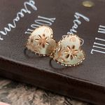 Vintage Copper Heart Floral Screwback Earrings Handcrafted Orange Photo 3