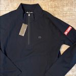 Travis Mathew Black Quarter-Zip Pullover with Mi Campo logo on sleeve. NWT Photo 1