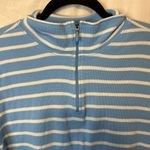 L.L.Bean Womens Blue White Stripe 1/4 Zip Mock Neck Long Sleeve Shirt Sz. Large Photo 2
