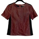 Halogen Burgandy Wine Leather Top Sz XS Black Knit Contrast Photo 2