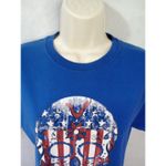Fruit of the Loom women Small blue Tee Shirt Skull American Flag Floral Photo 2
