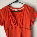 Maurice's  XL Y2k Orange Ribbed Short Sleeve Top‎ V Neck Lace Trim School Photo 1