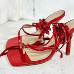 Schutz Lily Metallic Crocodile-Embossed Leather Sandal Red Women's Size 7.5 B Photo 1