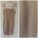 Betsey Johnson  | Vintage Cotton Tan Gingham Stripe Midi Dress Tie Shoulders 6 Photo 8