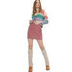 Free People Vegan Suede Modern Femme Mini Skirt in Pressed Pink Flowers Size 4 Photo 1