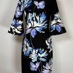 Vince Camuto New! Black Blue Purple Floral 3/4 Bell Sleeve Dress Women’s Size 4 Photo 0