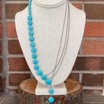 Asymmetric Turquoise and Chain Lariat Necklace Blue Photo 0