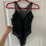 NWT Black One Piece Push Up Sexy Bathing Suit Netting Deep V-neck Size Small Photo 1