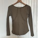 BKE  M Ribbed Thermal Henley Top Olive Stripe Y2K Layering Indie Grunge Photo 1
