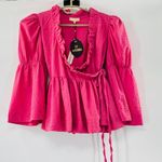 NEW byTiMo Bubble Wrap Crinkled Puffed Shoulder Blouse Pink Med Peasant Coquette Photo 4