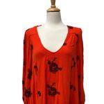 Free People Dress Emma Swing Mini Sz Sm Orange Embroidered Floral Boho Hippie Photo 1