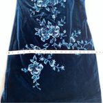 White House | Black Market WHBM Teal Velvet Lace Trim Floral Embroidered Flounce Sleeve Dress XS Petite Photo 8