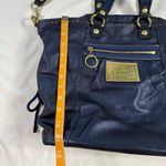 Coach Poppy Sapphire Blue Large Leather Tote Bag Metallic Two Way Gold Accent Photo 8