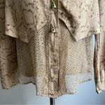 Cache Vintage 90s Silk Snakeskin Print Blouse Horn Buttons Sheer Medium Photo 3