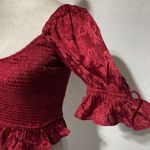 Band Of The Free New Tie Puff Sleeve Smocked Crop Top Lea Rhubarb Size Small Photo 10