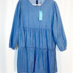 Draper James  Tiered Trapeze Dress in Chambray Blue Cotton Coastal Boho Beach Photo 2
