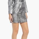 Something Navy Foil mini dress Sz Medium Silver metallic puff sleeves Rave party Photo 1