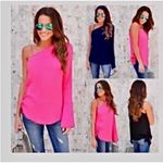 Amazon Pink chiffon off one shoulder long sleeve Blouse Photo 1