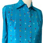 Vintage 100%Silk Midi Shirtdress‎ Women 4 Blue Geometric Shapes Print Retro Photo 6