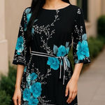 Studio One Womens Dress Size Small Black Aqua Floral Print NEW Photo 0