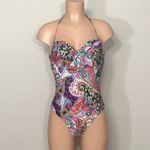 Kenneth Cole paisley tummy control swimsuit. Orange Photo 3
