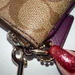 Coach Wristlet Wallet Brown Signature Jacquard Purple Stripe Accent Photo 3